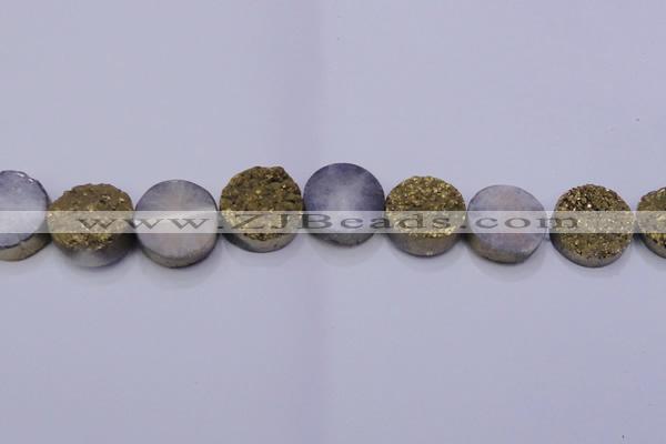 CAG7936 7.5 inches 22mm flat round plated white druzy agate beads