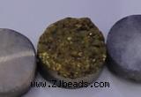 CAG7937 7.5 inches 24mm flat round plated white druzy agate beads