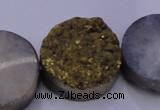 CAG7938 7.5 inches 26mm flat round plated white druzy agate beads