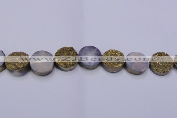CAG7938 7.5 inches 26mm flat round plated white druzy agate beads