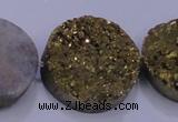 CAG7939 7.5 inches 28mm flat round plated white druzy agate beads