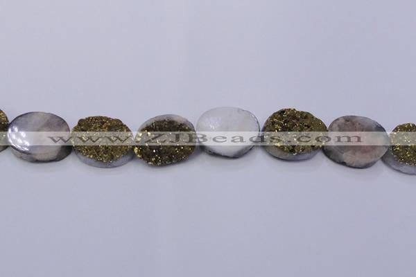 CAG7965 7.5 inches 15*20mm oval plated white druzy agate beads