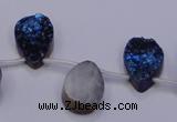 CAG7975 Top drilled 13*18mm flat teardrop plated white druzy agate beads