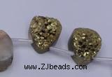 CAG7978 Top drilled 15*20mm flat teardrop plated white druzy agate beads