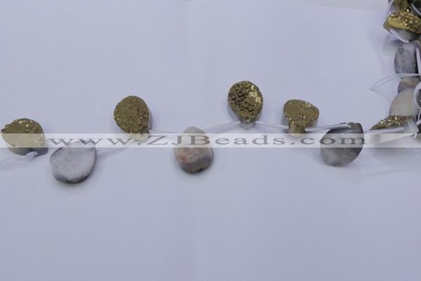 CAG7980 Top drilled 18*25mm flat teardrop plated white druzy agate beads