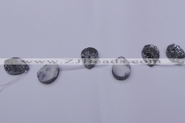 CAG7984 Top drilled 22*30mm flat teardrop plated white druzy agate beads