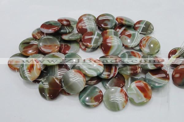 CAG806 15.5 inches 30mm flat round rainbow agate gemstone beads