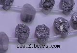 CAG8102 Top drilled 10*14mm teardrop silver plated druzy agate beads