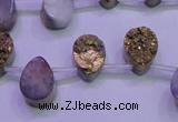 CAG8103 Top drilled 10*14mm teardrop glod plated druzy agate beads