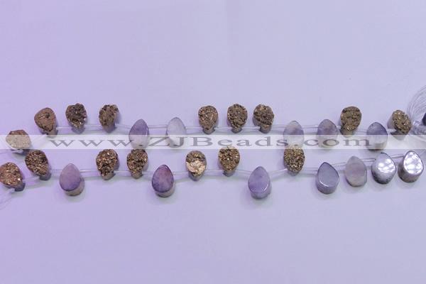 CAG8103 Top drilled 10*14mm teardrop glod plated druzy agate beads