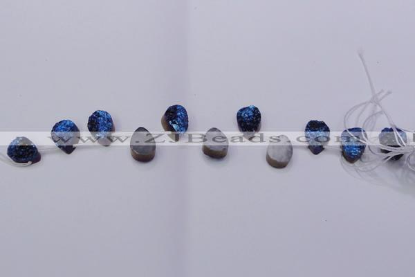 CAG8116 Top drilled 12*16mm teardrop blue plated druzy agate beads