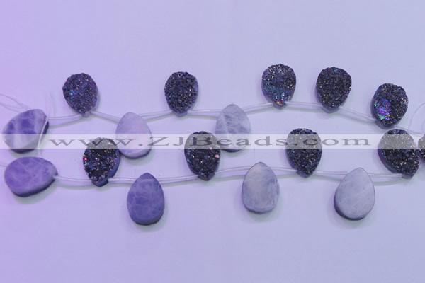 CAG8134 Top drilled 18*25mm teardrop rainbow plated druzy agate beads