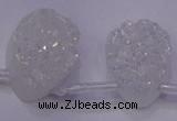 CAG8139 Top drilled 22*30mm teardrop white plated druzy agate beads