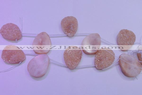 CAG8141 Top drilled 30*40mm teardrop champagne plated druzy agate beads
