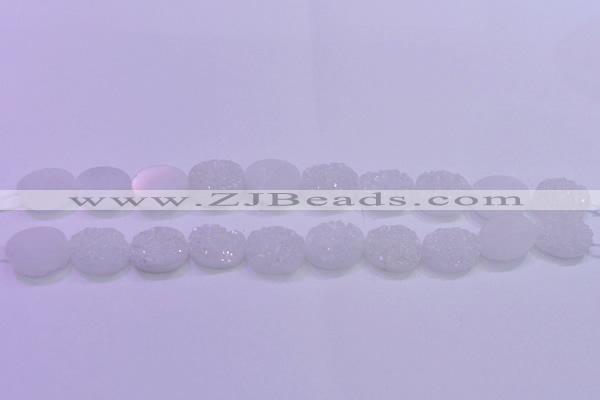 CAG8170 7.5 inches 13*18mm oval white plated druzy agate beads