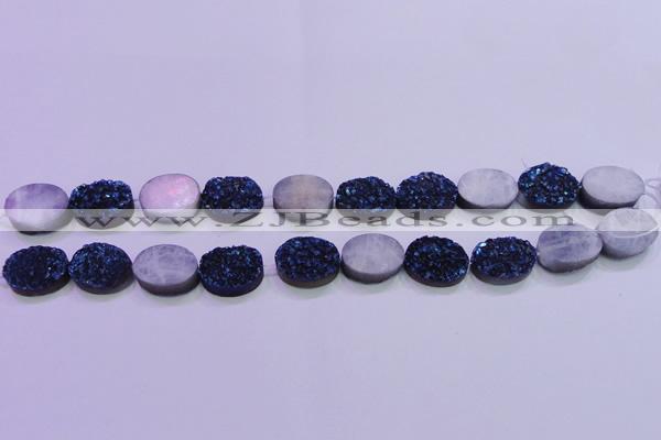 CAG8186 7.5 inches 15*20mm oval blue plated druzy agate beads