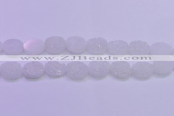 CAG8200 7.5 inches 20*30mm oval white plated druzy agate beads