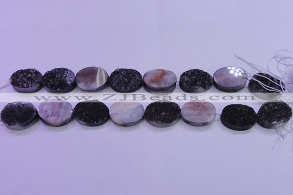CAG8207 7.5 inches 20*30mm oval black plated druzy agate beads