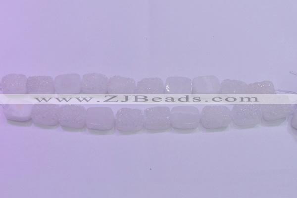 CAG8210 Top drilled 10*14mm rectangle white plated druzy agate beads