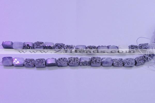 CAG8212 Top drilled 10*14mm rectangle silver plated druzy agate beads