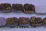 CAG8213 Top drilled 10*14mm rectangle glod plated druzy agate beads