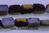 CAG8215 Top drilled 10*14mm rectangle purple plated druzy agate beads