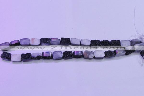 CAG8217 Top drilled 10*14mm rectangle black plated druzy agate beads