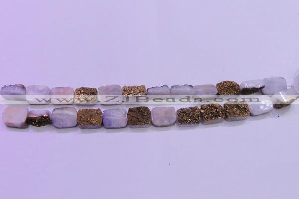 CAG8223 Top drilled 12*16mm rectangle glod plated druzy agate beads