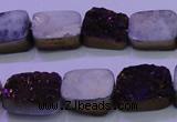 CAG8225 Top drilled 12*16mm rectangle purple plated druzy agate beads