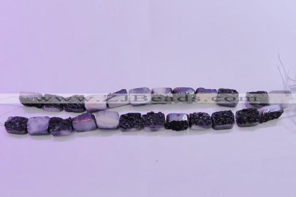 CAG8227 Top drilled 12*16mm rectangle black plated druzy agate beads
