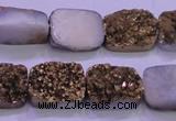 CAG8233 Top drilled 13*18mm rectangle glod plated druzy agate beads