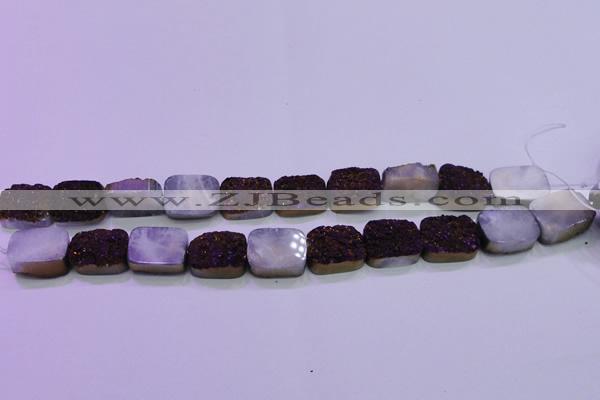 CAG8235 Top drilled 13*18mm rectangle purple plated druzy agate beads