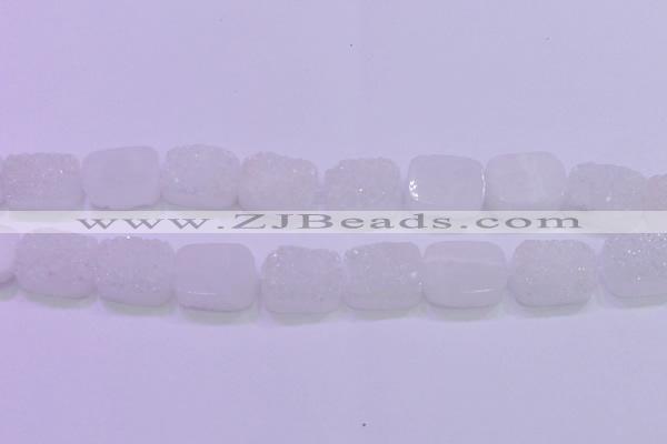 CAG8250 Top drilled 18*25mm rectangle white plated druzy agate beads