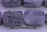 CAG8252 Top drilled 18*25mm rectangle silver plated druzy agate beads