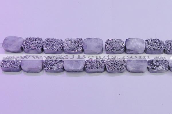 CAG8252 Top drilled 18*25mm rectangle silver plated druzy agate beads