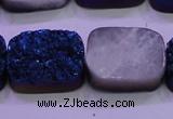 CAG8256 Top drilled 18*25mm rectangle blue plated druzy agate beads