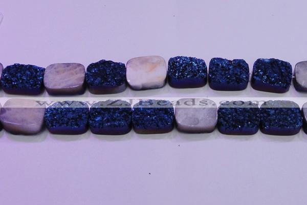 CAG8266 Top drilled 20*30mm rectangle blue plated druzy agate beads