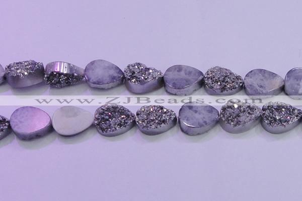 CAG8322 7.5 inches 20*30mm teardrop silver plated druzy agate beads