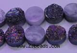 CAG8344 7.5 inches 12mm coin rainbow plated druzy agate beads