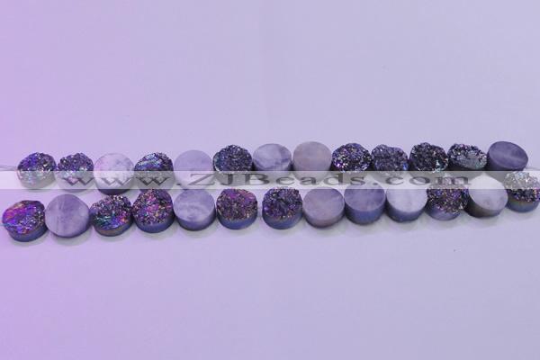 CAG8354 7.5 inches 14mm coin rainbow plated druzy agate beads