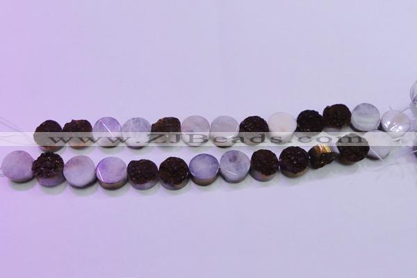 CAG8365 7.5 inches 16mm coin purple plated druzy agate beads