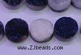 CAG8366 7.5 inches 16mm coin blue plated druzy agate beads