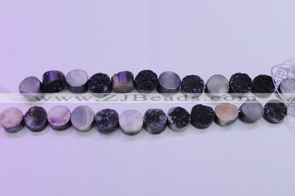 CAG8367 7.5 inches 16mm coin black plated druzy agate beads