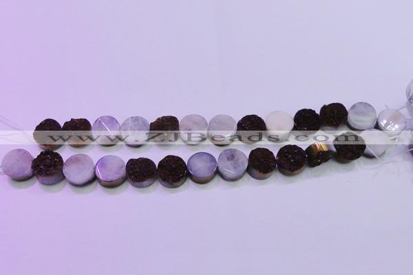 CAG8375 7.5 inches 18mm coin purple plated druzy agate beads