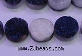 CAG8376 7.5 inches 18mm coin blue plated druzy agate beads