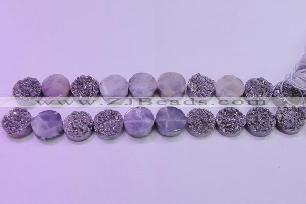 CAG8382 7.5 inches 20mm coin silver plated druzy agate beads