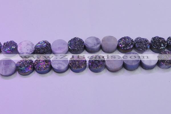 CAG8384 7.5 inches 20mm coin rainbow plated druzy agate beads