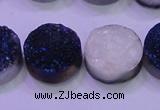 CAG8386 7.5 inches 20mm coin blue plated druzy agate beads