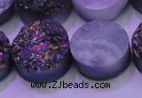 CAG8394 7.5 inches 25mm coin rainbow plated druzy agate beads