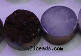 CAG8395 7.5 inches 25mm coin purple plated druzy agate beads